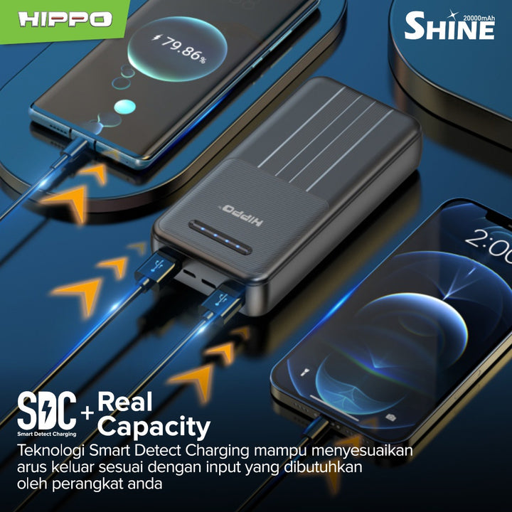 Hippo PowerBank Shine 20000mAh Dual Output Smart Detect Charging Power Bank SDC Type C iPhone Micro 9