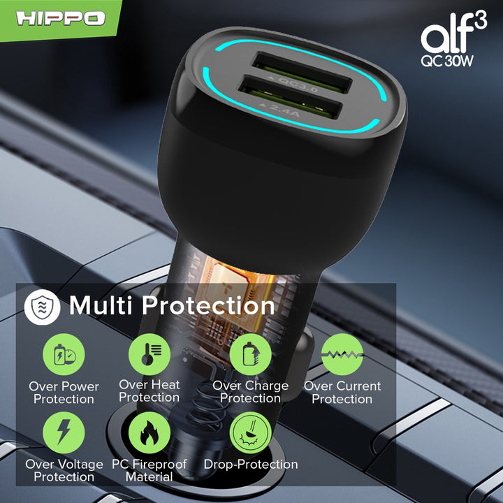 Hippo Car Charger ALF 3 QC 30W QC Fast Quick Charging 3.0 Casan Colokan Mobil Type C Android Iphone Micro Ligh 3