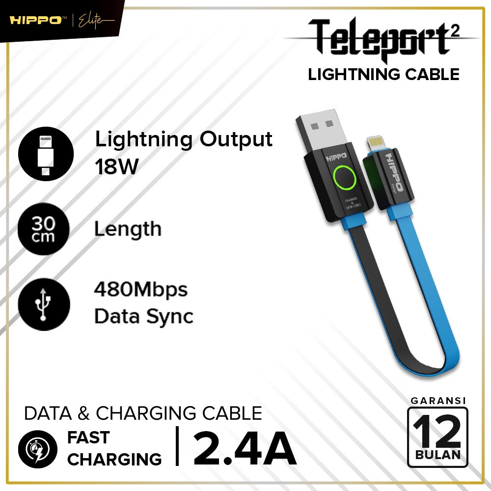 Hippo Kabel Data Teleport 2 USB to Lightning 2.4A Quick Charge 3.0 Fast Charging iPhone Data Cable 5