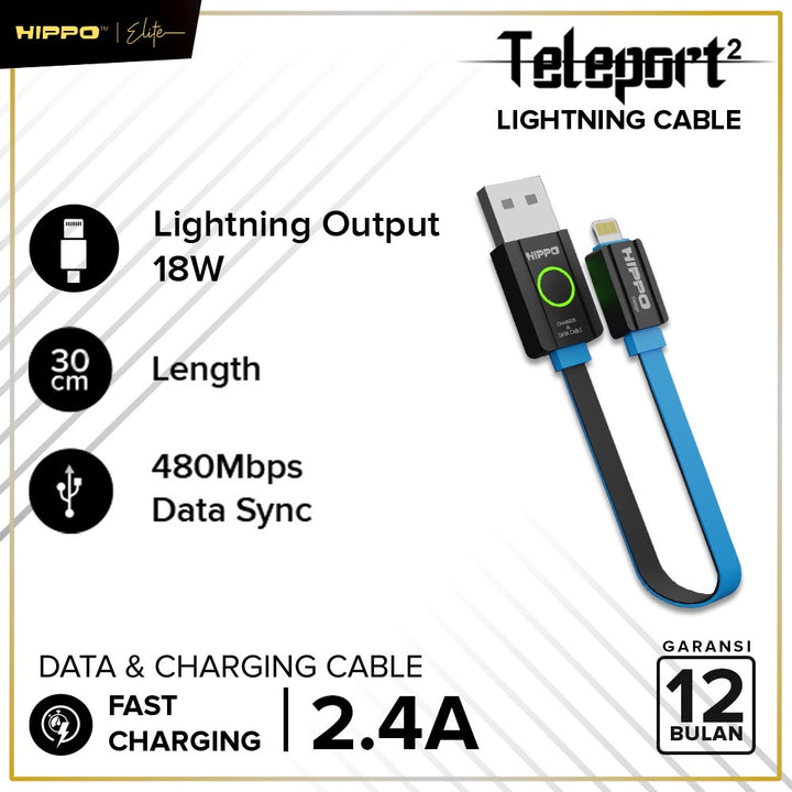 Hippo Kabel Data Teleport 2 USB to Lightning 2.4A Quick Charge 3.0 Fast Charging iPhone Data Cable 5