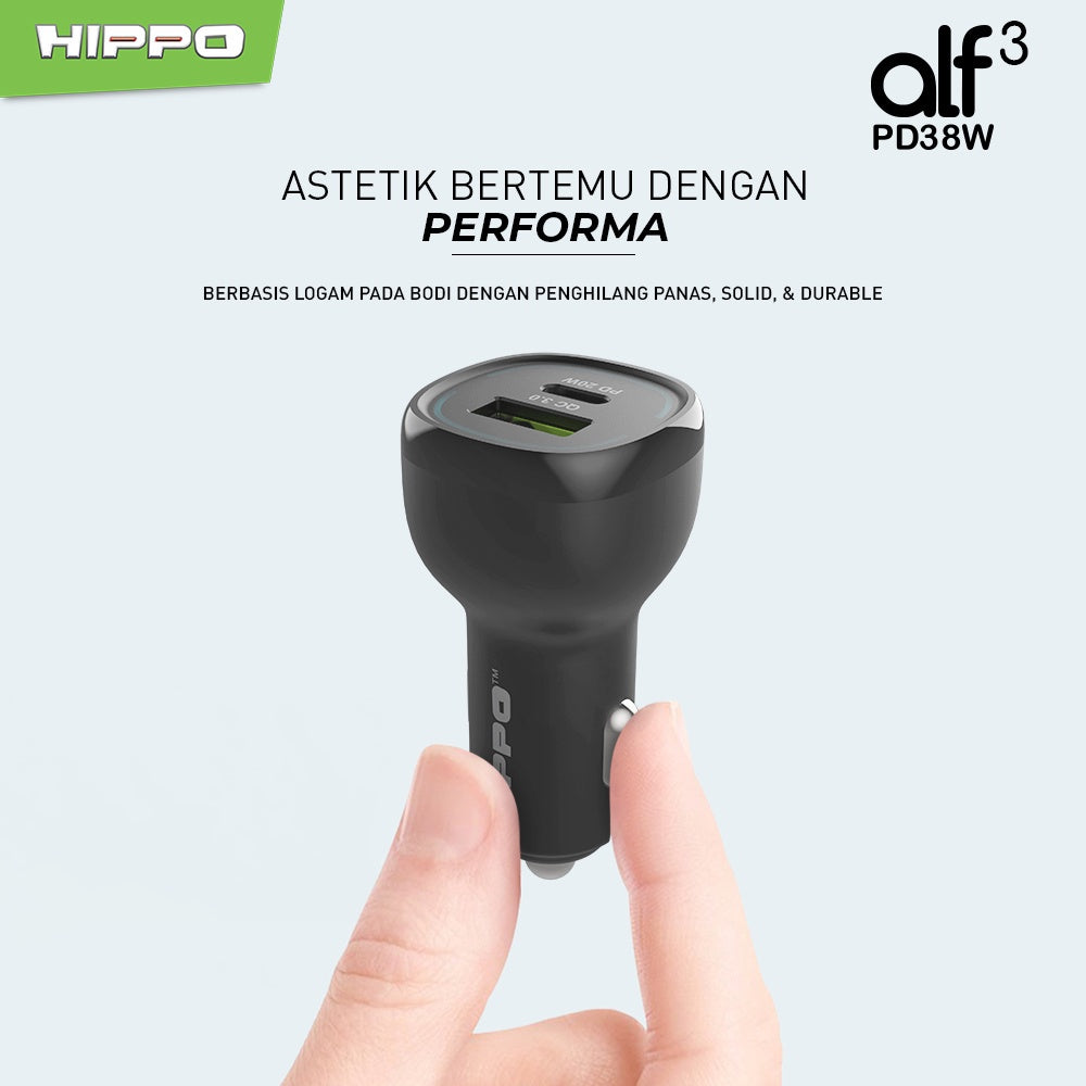 Hippo Car Charger ALF 3 PD 38W Power Delivery Fast Quick Charging 3.0 Casan Colokan Mobil Type C 3