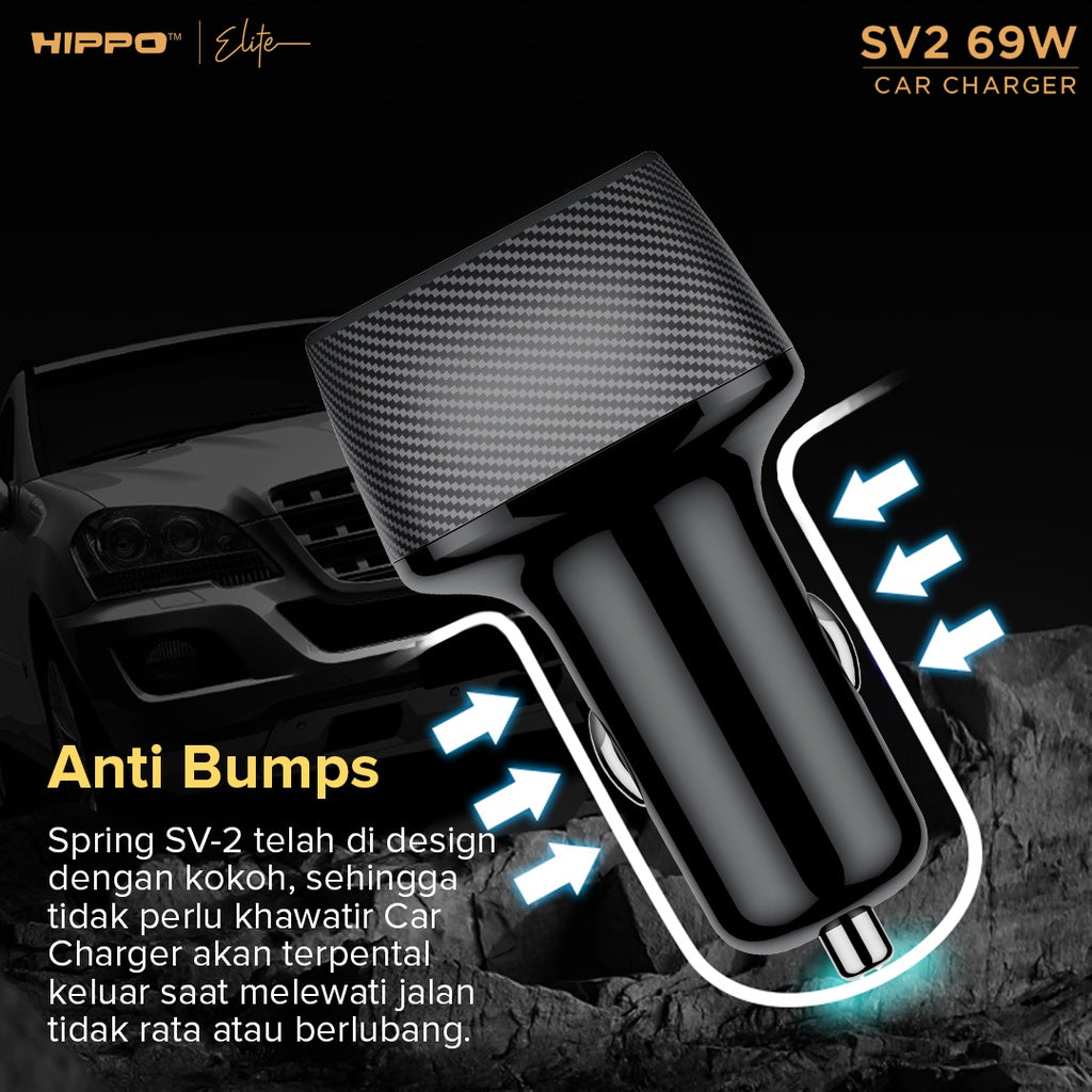 Hippo Car Charger SV 2 PD 69W Power Delivery Fast Quick Charging 3.0 Casan Colokan Mobil Type C Android Iphone 5