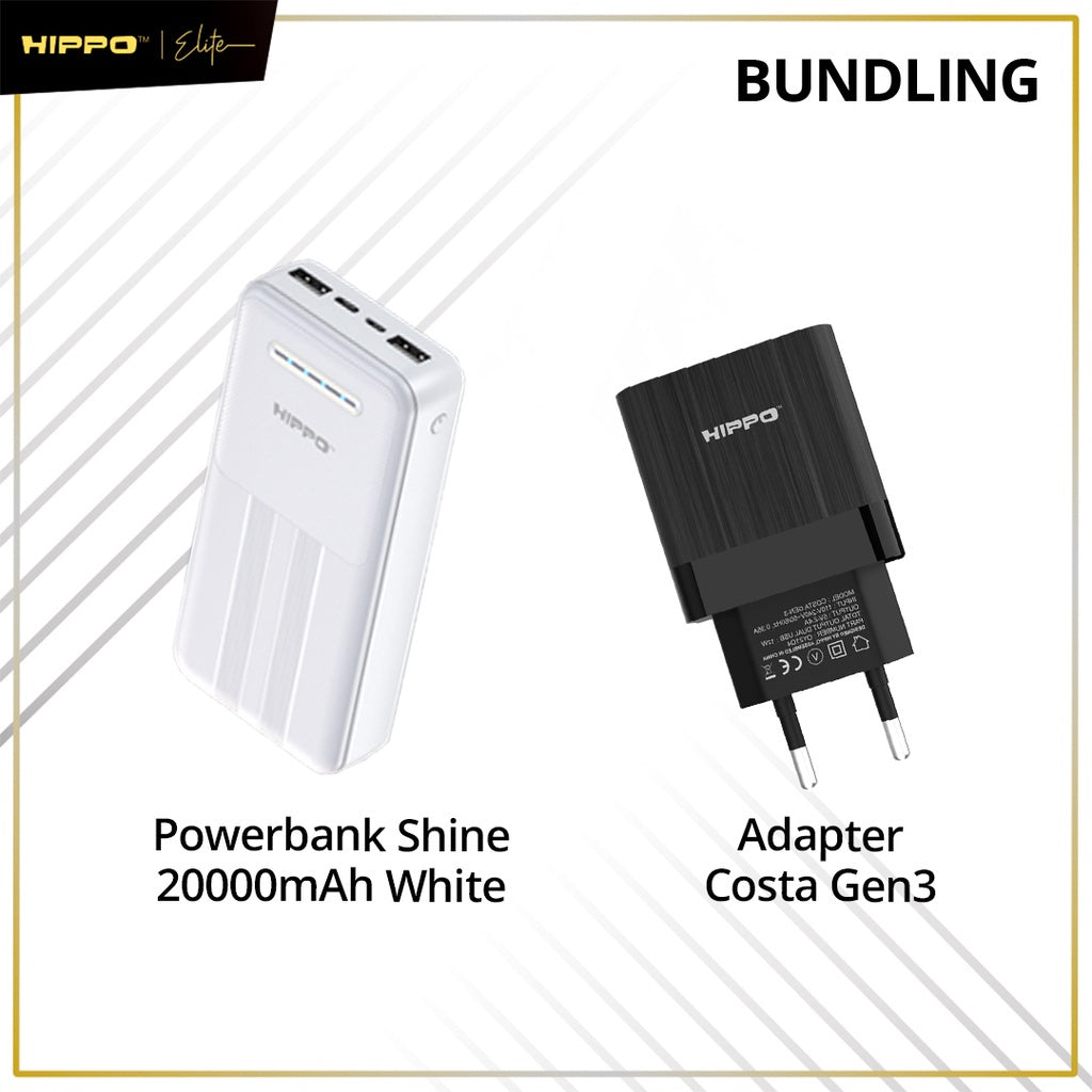 Hippo Bundling Powerbank 10000Mah Shine Smart Detect Charging 2,4A Cable USB Lightning Type Adaptor Kepala Cha 5