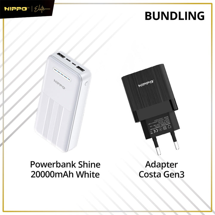 Hippo Bundling Powerbank 10000Mah Shine Smart Detect Charging 2,4A Cable USB Lightning Type Adaptor Kepala Cha 5