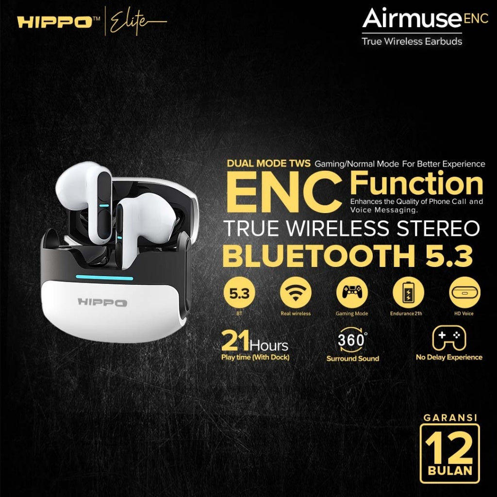 Hippo TWS Airmuse ENC Bluetooth 5.3 True Wireless Stereo HiFi Sound Volume Control With Mic Earbuds