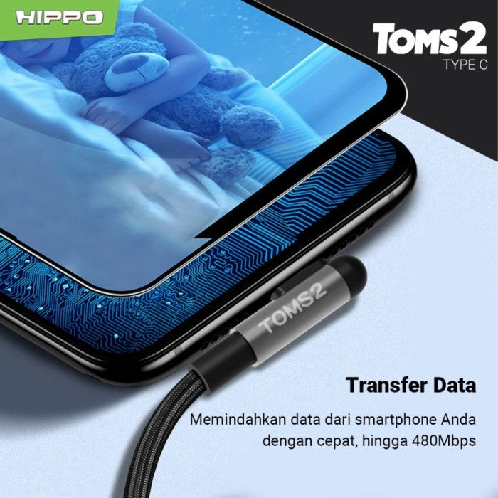 Hippo Kabel Data Gaming Mobile Toms2 USB to TYPE C Fast Charging 3A Cable TYPE C USB Data Colokan L 90 Derajat 5