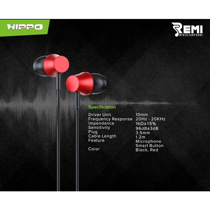 Hippo Earphone Remi Super Bass Jack 3.5 mm Wired Handsfree Android Original Earbuds Headset 4