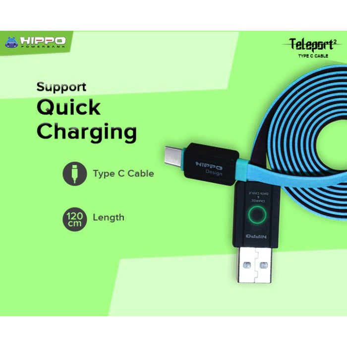 Hippo Kabel Data Teleport 2 USB to TYPE C 2.4A Quick Charge 3.0 Fast Charging Android HP Data Cable 3
