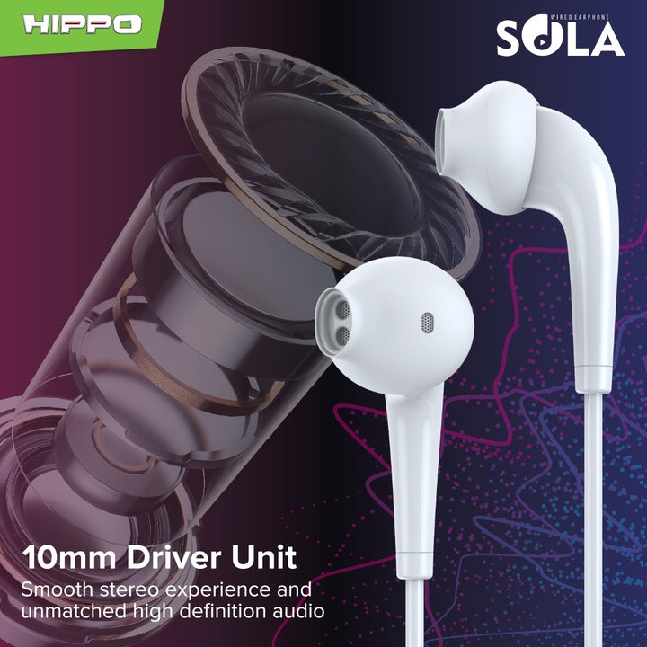 Hippo Handsfree Headset Sola Stereo Wired Earphone &amp; Microphone Universal Compatible 6