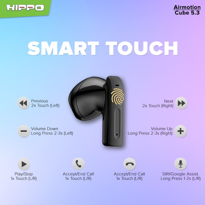 Hippo TWS Airmotion Cube Bluetooth 5.3 True Wireless Stereo HiFi Sound Volume Control With Earbuds 3