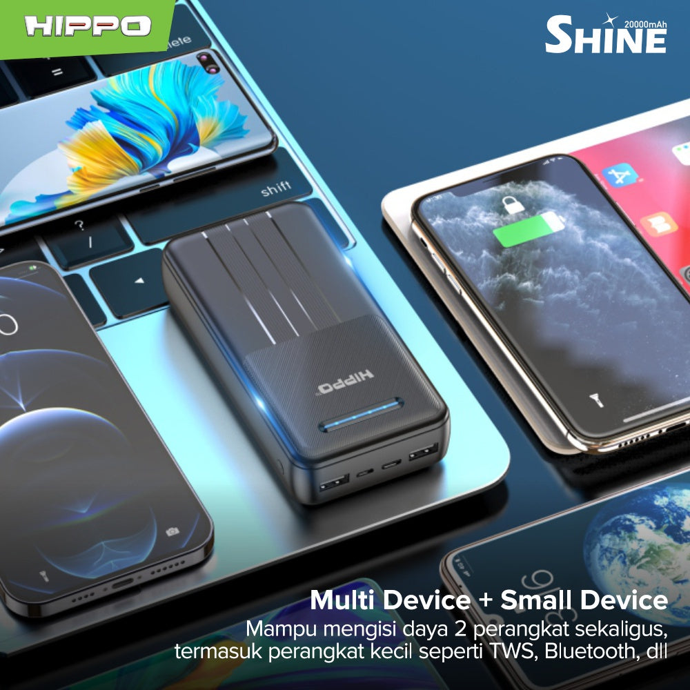 Hippo PowerBank Shine 20000mAh Dual Output Smart Detect Charging Power Bank SDC Type C iPhone Micro 7