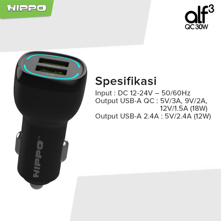 Hippo Car Charger ALF 3 QC 30W QC Fast Quick Charging 3.0 Casan Colokan Mobil Type C Android Iphone Micro Ligh 8