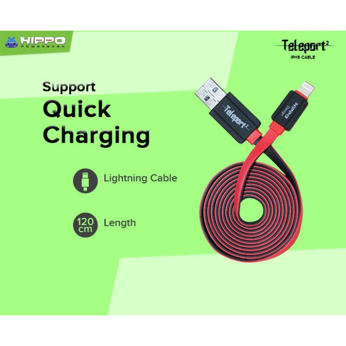 Hippo Kabel Data Teleport 2 USB to Lightning 2.4A Quick Charge 3.0 Fast Charging iPhone Data Cable 6