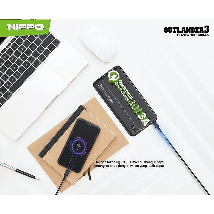 Hippo PowerBank Outlander 3 PD 20W 10000mAh Quick Fast Charging Power Bank Type C Power Delivery QC Dual Port  6