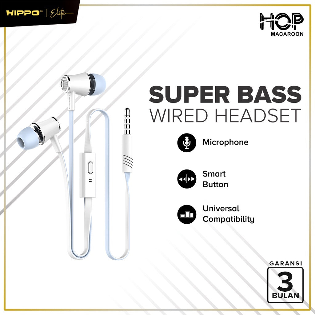 Hippo Earphone Hop Macaroon Super Bass Jack 3.5mm Wired Handsfree Android Original Earbuds Headset 2