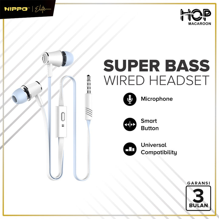 Hippo Earphone Hop Macaroon Super Bass Jack 3.5mm Wired Handsfree Android Original Earbuds Headset 2