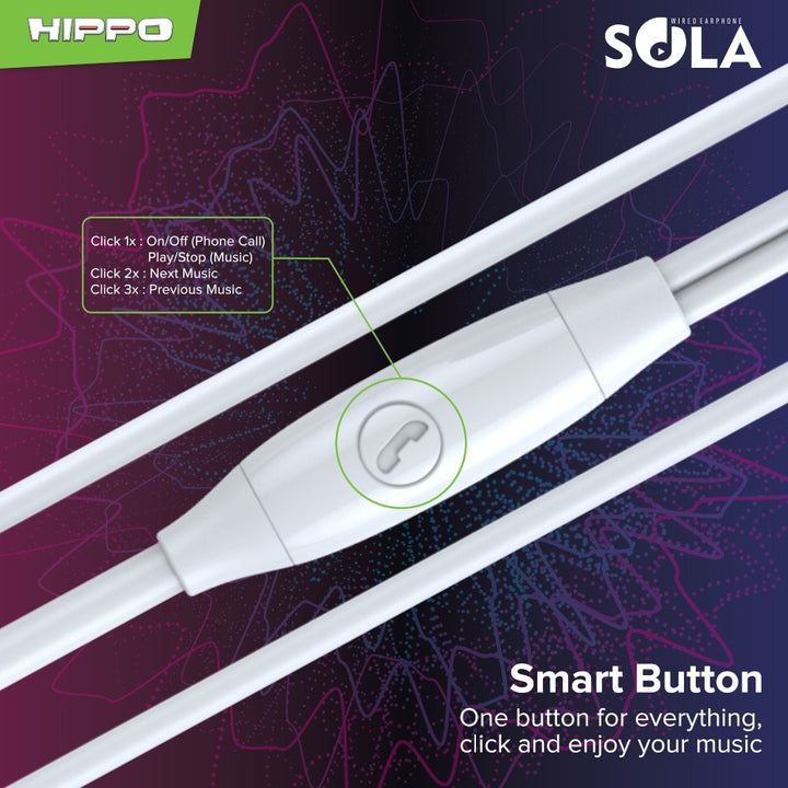 Hippo Handsfree Headset Sola Stereo Wired Earphone &amp; Microphone Universal Compatible 5