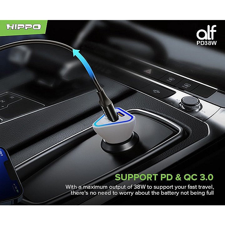Hippo Car Charger ALF 2 PD 38W Power Delivery Fast Quick Charging 3.0 Casan Colokan Mobil Type C Android Iphon 6