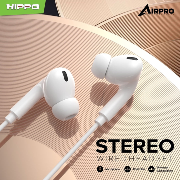 Hippo Headset Handsfree Airpro Earbuds Jack 3.5MM Stereo Clear and Powerful Wired Earphone Hands Free Earbud 4