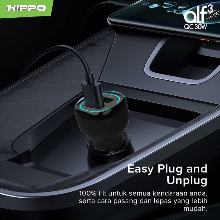 Hippo Car Charger ALF 3 QC 30W QC Fast Quick Charging 3.0 Casan Colokan Mobil Type C Android Iphone Micro Ligh 6