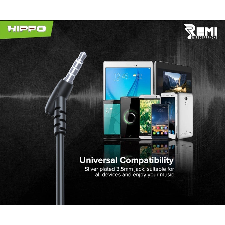 Hippo Earphone Remi Super Bass Jack 3.5 mm Wired Handsfree Android Original Earbuds Headset 7