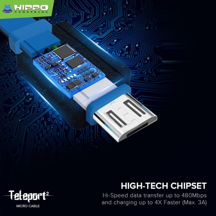 Hippo Kabel Data Teleport 2 USB to Micro 2.4A Quick Charge 3.0 Fast Charging Android HP Data Cable 3