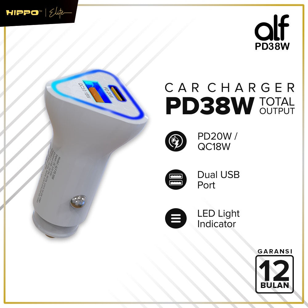 Hippo Car Charger ALF 2 PD 38W Power Delivery Fast Quick Charging 3.0 Casan Colokan Mobil Type C Android Iphon 2