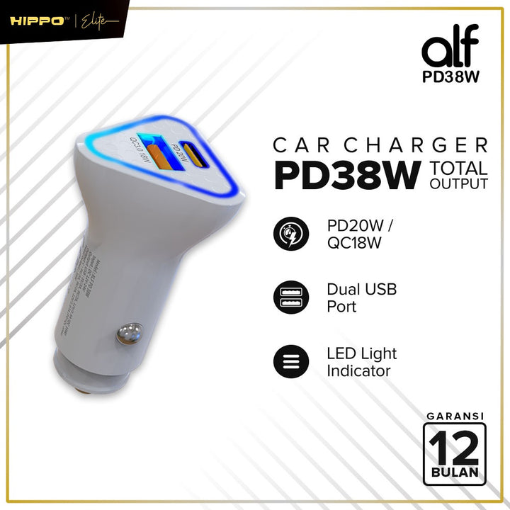 Hippo Car Charger ALF 2 PD 38W Power Delivery Fast Quick Charging 3.0 Casan Colokan Mobil Type C Android Iphon 2