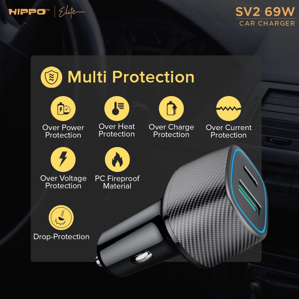 Hippo Car Charger SV 2 PD 69W Power Delivery Fast Quick Charging 3.0 Casan Colokan Mobil Type C Android Iphone 3