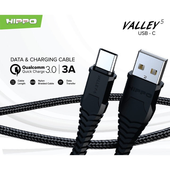 Kable Data Hippo Valley 5 Type C USB 100CM - Quick Charging 3.0 18Watt 3