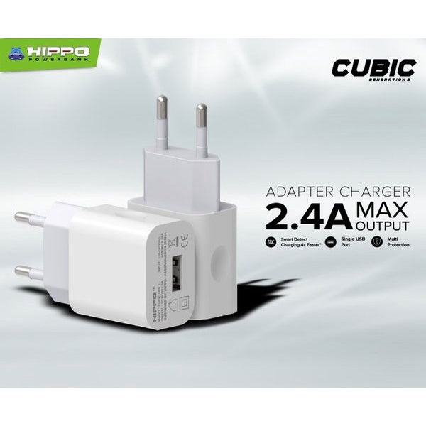 Hippo Adaptor Cubic Gen 2 2.4A SDC USB-A Adapter Kepala Casan Colokan Charger Charging Rumah Travel Dual Port  2