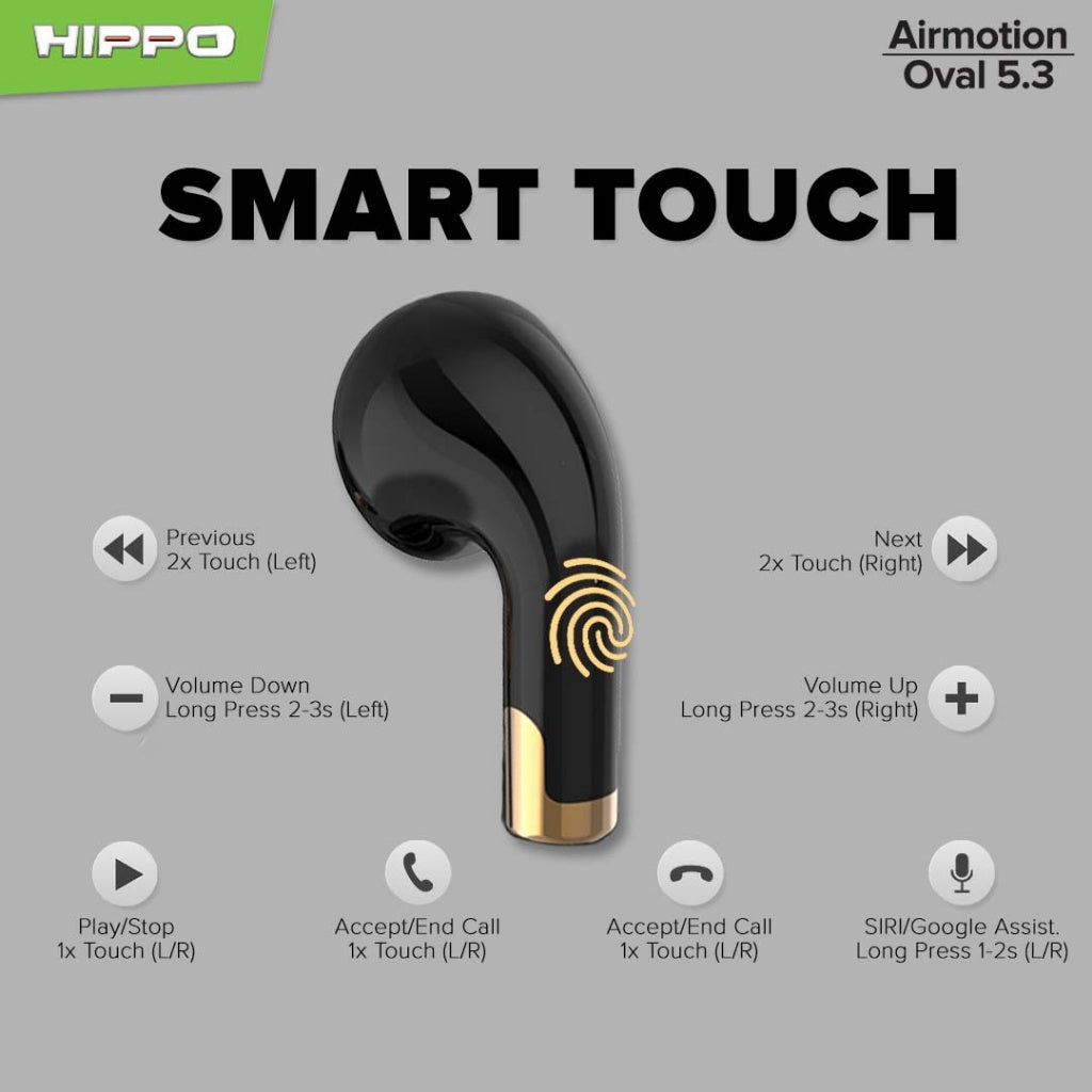Hippo TWS Airmotion Oval Bluetooth 5.3 True Wireless Stereo HiFi Sound Volume Control With Earbuds 3