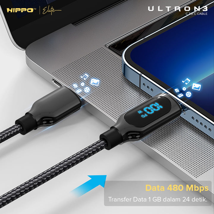 Hippo Kabel Data Super Fast Charging Ultron 3 Type C to Type C 5A 100 W 120 CM Quick Charge 3.0 Quick Charging 6