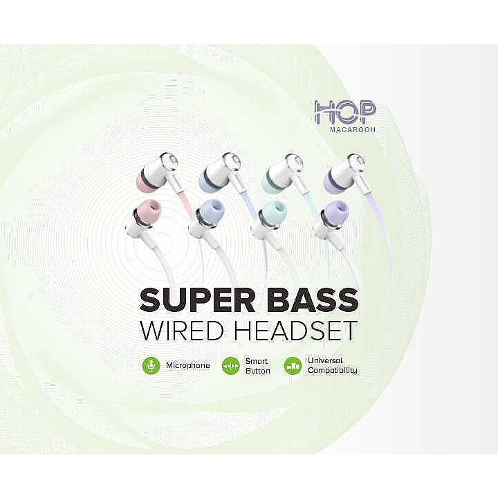Hippo Earphone Hop Macaroon Super Bass Jack 3.5mm Wired Handsfree Android Original Earbuds Headset 4