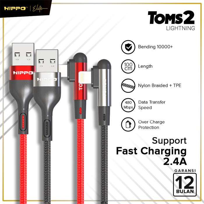 Hippo Kabel Data Gaming Mobile Toms2 USB to Lightning Fast Charging 2.4 A Cable Lightning iPhone USB Data Colo 2