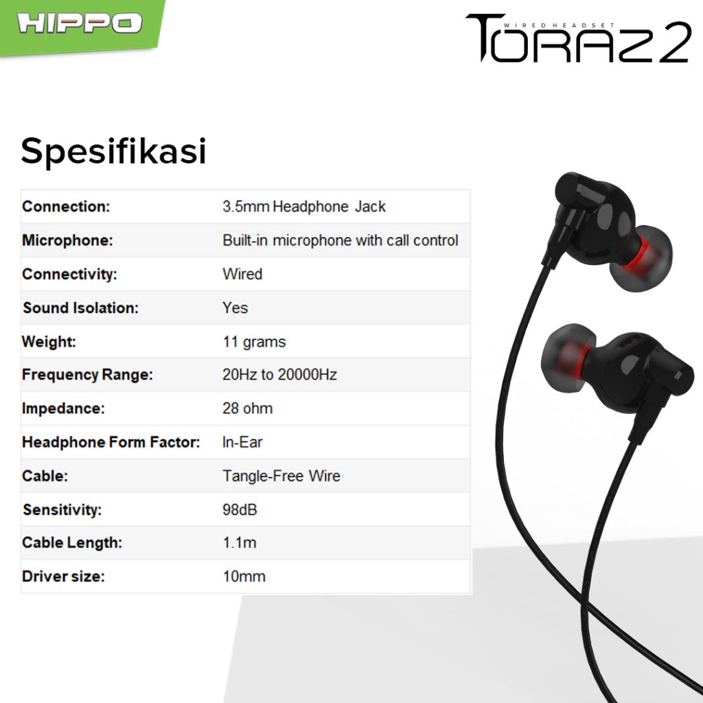 Hippo Earphone Toraz2 Super Bass Jack 3.5 mm Wired Handsfree Android Original Earbuds Headset 3