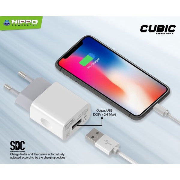 Hippo Adaptor Cubic Gen 2 2.4A SDC USB-A Adapter Kepala Casan Colokan Charger Charging Rumah Travel Dual Port  4