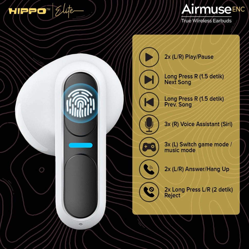 Hippo TWS Airmuse ENC Bluetooth 5.3 True Wireless Stereo HiFi Sound Volume Control With Mic Earbuds 3