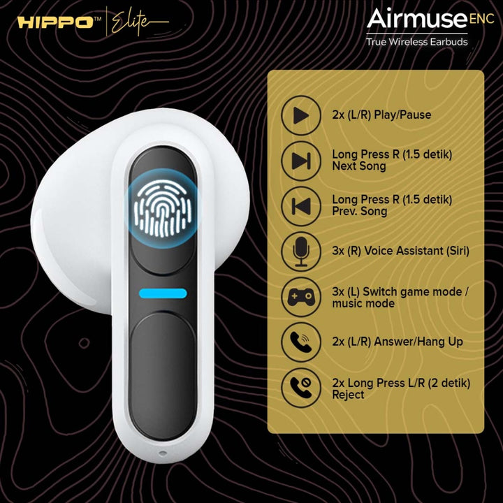 Hippo TWS Airmuse ENC Bluetooth 5.3 True Wireless Stereo HiFi Sound Volume Control With Mic Earbuds 3