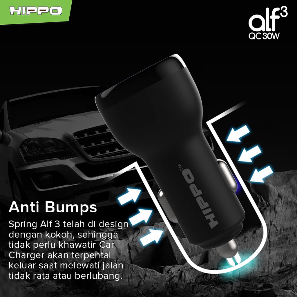Hippo Car Charger ALF 3 QC 30W QC Fast Quick Charging 3.0 Casan Colokan Mobil Type C Android Iphone Micro Ligh 5