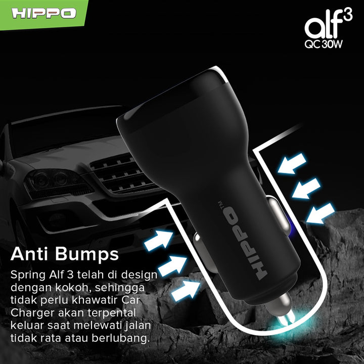 Hippo Car Charger ALF 3 QC 30W QC Fast Quick Charging 3.0 Casan Colokan Mobil Type C Android Iphone Micro Ligh 5