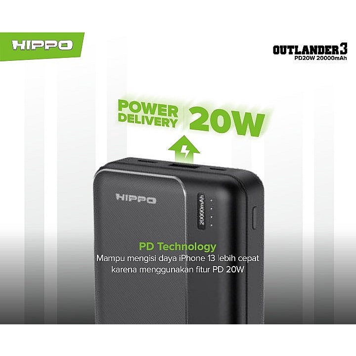 Hippo Outlander PowerBank Fast Charging Quick Charge 3.0 20000Mah USB A+C PD 20W Power Bank Super Fast Chargin 8