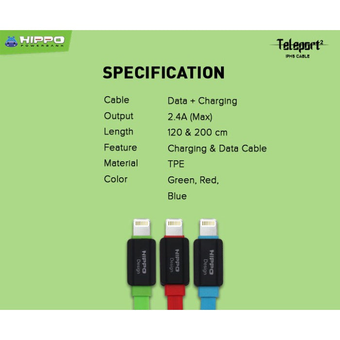 Hippo Kabel Data Teleport 2 USB to Lightning 2.4A Quick Charge 3.0 Fast Charging iPhone Data Cable 4
