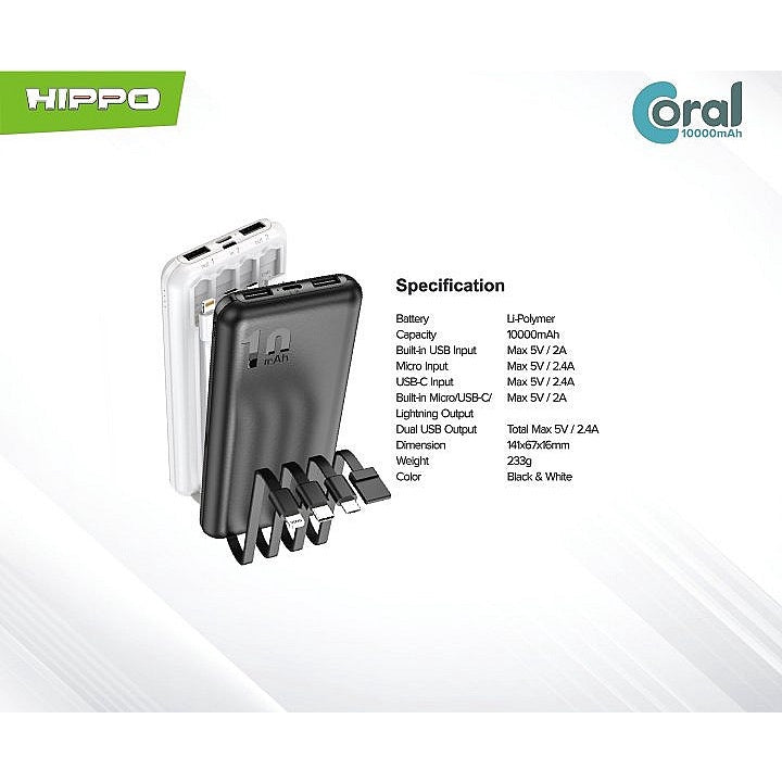 Hippo PowerBank Coral 10000mAh 5 Output Smart Detect Charging Smart Detect Charging Power Bank SDC Type C iPho 3
