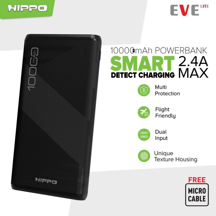 Hippo PowerBank Eve Lite+ 10000mAh Smart Detect Charging Power Bank SDC 2 USB Ports Type C iPhone Micro Output 4