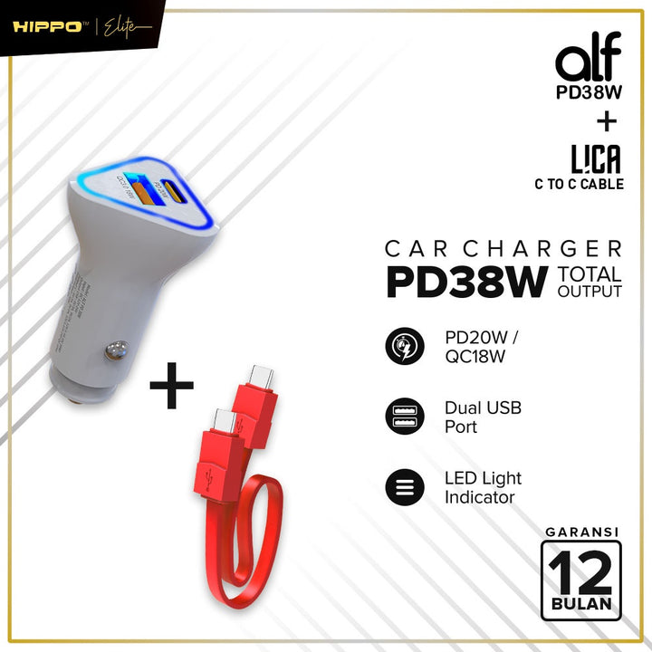 Hippo Car Charger ALF 2 PD 38W Power Delivery Fast Quick Charging 3.0 Casan Colokan Mobil Type C Android Iphon 3