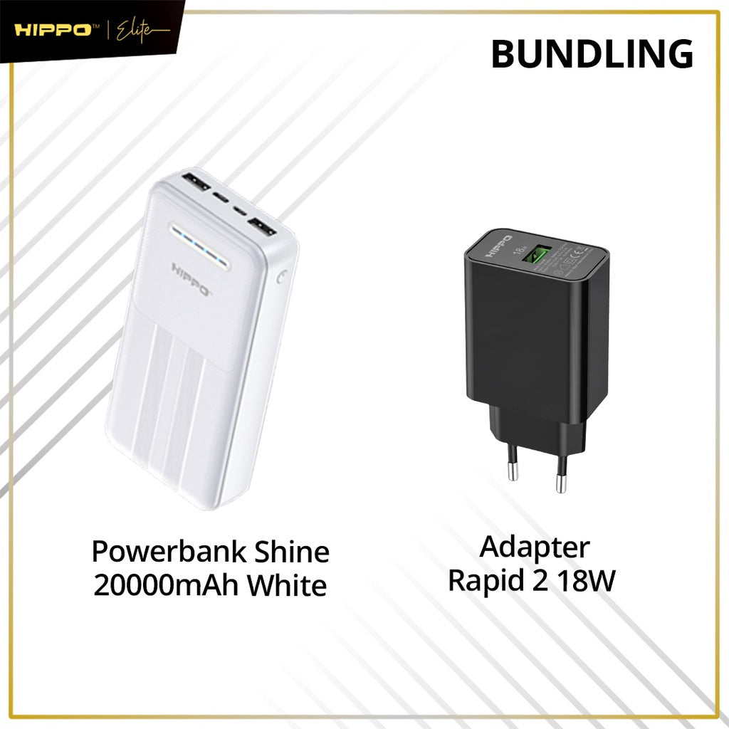 Hippo Bundling Powerbank 10000Mah Shine Smart Detect Charging 2,4A Cable USB Lightning Type Adaptor Kepala Cha 4