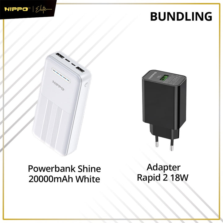 Hippo Bundling Powerbank 10000Mah Shine Smart Detect Charging 2,4A Cable USB Lightning Type Adaptor Kepala Cha 4