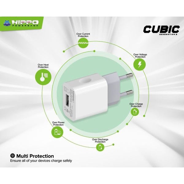Hippo Adaptor Cubic Gen 2 2.4A SDC USB-A Adapter Kepala Casan Colokan Charger Charging Rumah Travel Dual Port  5