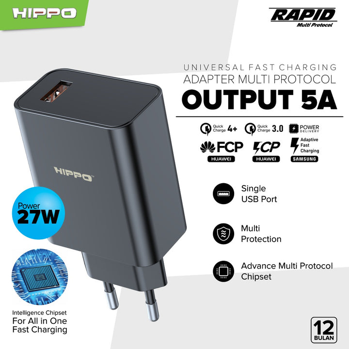 Hippo Rapid MP Adaptor Quick Fast Charging 27W Universal MultiProtocol 7